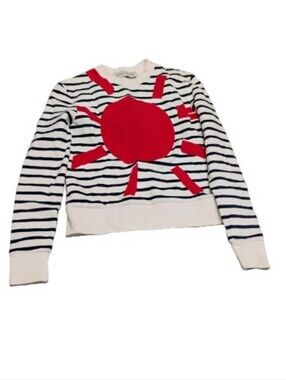Etre Cecile Womens Striped Sunny Side Up Crewneck Sweatshirt Sz XS